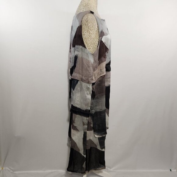 Banana Blue Australia Women's Size M Gray Silk Linen Blend Sleeveless Dress Art - Picture 7 of 15